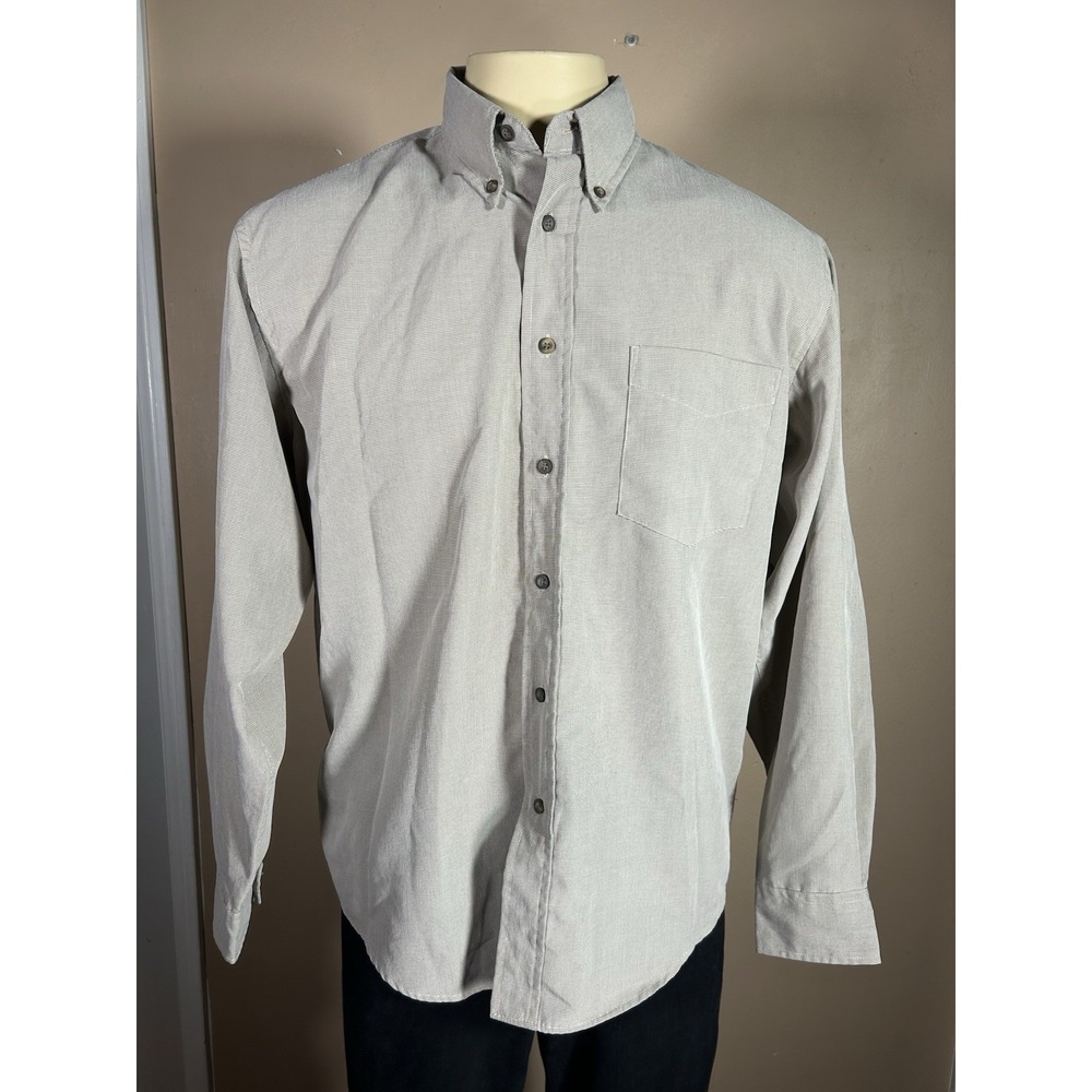 Vintage 90's Club Room Button Up Shirt Long Sleeve Beige Men's‎ Rayon Polyester